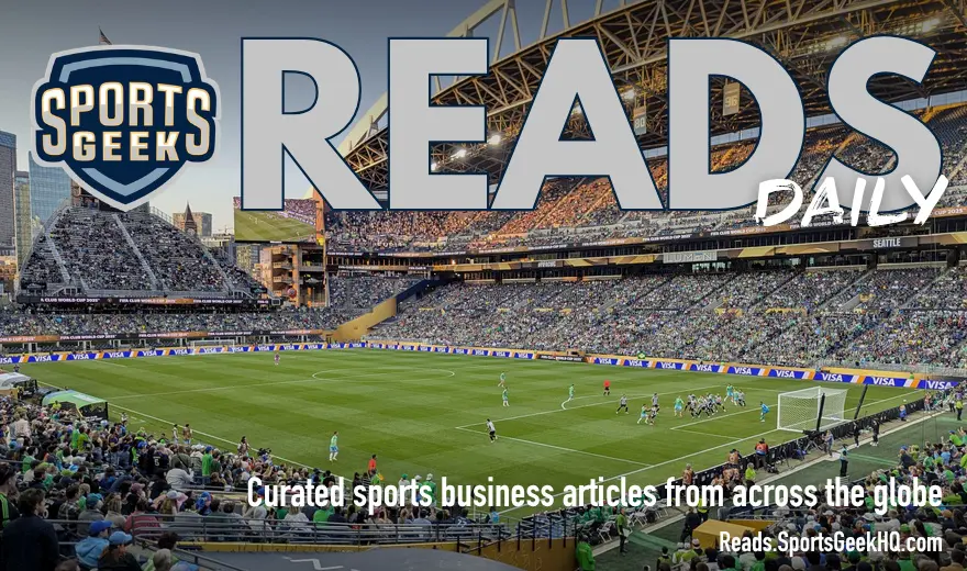 Seattle Sounders FC match view at Lumen Field with Sports Geek Reads Daily overlay