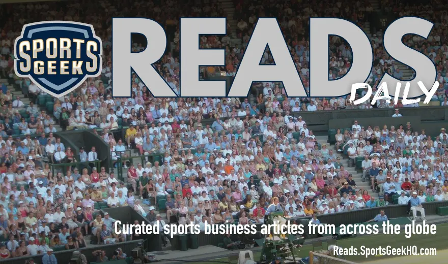 Wimbledon Centre Court crowd with Sports Geek Reads Daily overlay
