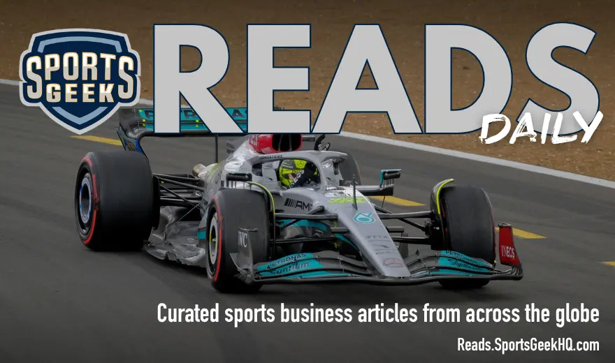 Silverstone F1 crowd with Sports Geek Reads Daily overlay