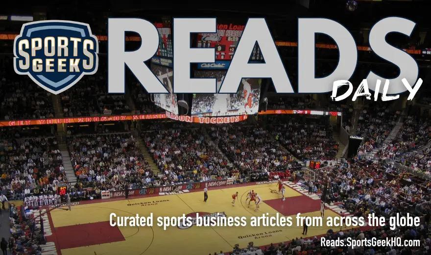 Sports Geek Reads featured image with Cleveland Cavaliers arena background