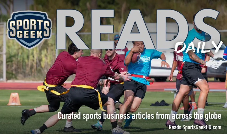 Sports Geek Reads Daily branded cover over an NFL Salute to Service flag football game