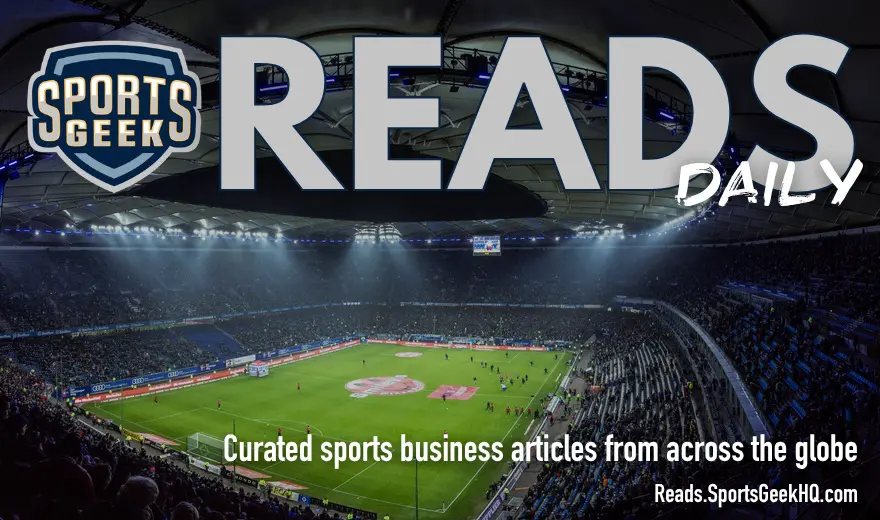 Sports Geek Reads Daily cover showing a well-lit football stadium