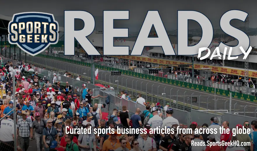 Hungarian Formula 1 GP main straight with Sports Geek Reads Daily branding