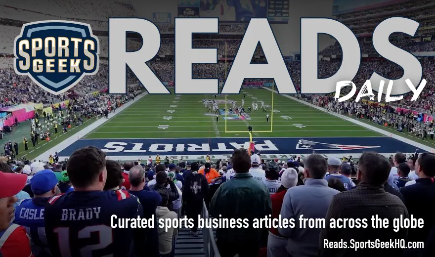 NFL Super Bowl crowd view with Sports Geek Reads Daily branding