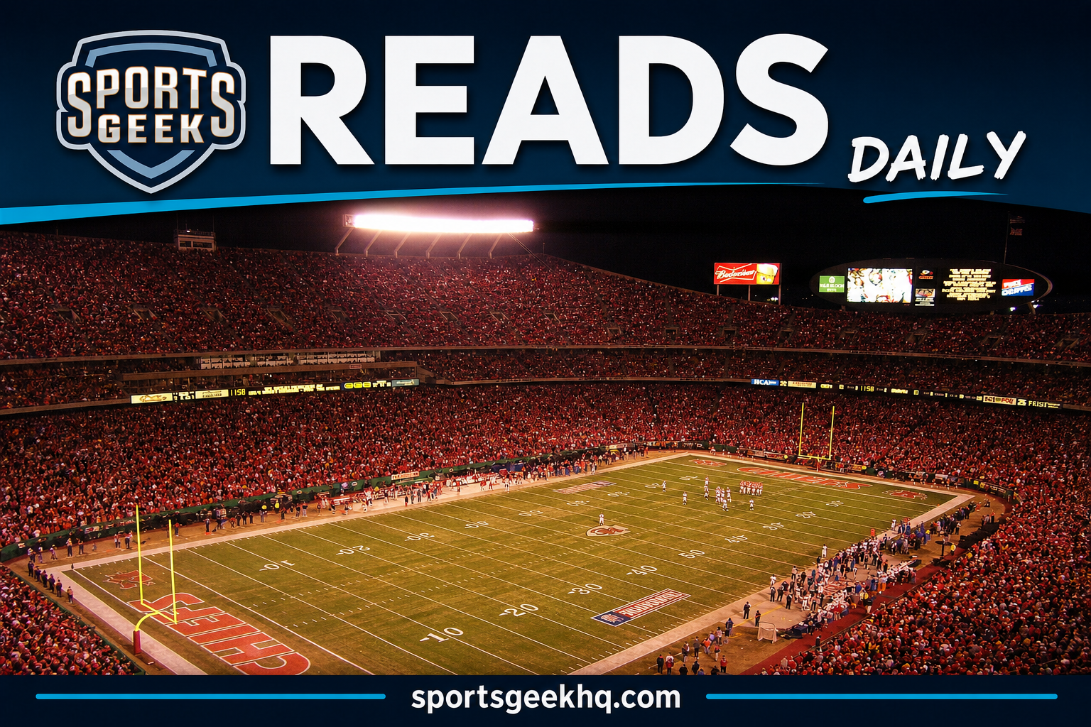 Sports Geek Reads Daily feature image based on archival Arrowhead Stadium Broncos–Chiefs game photograph