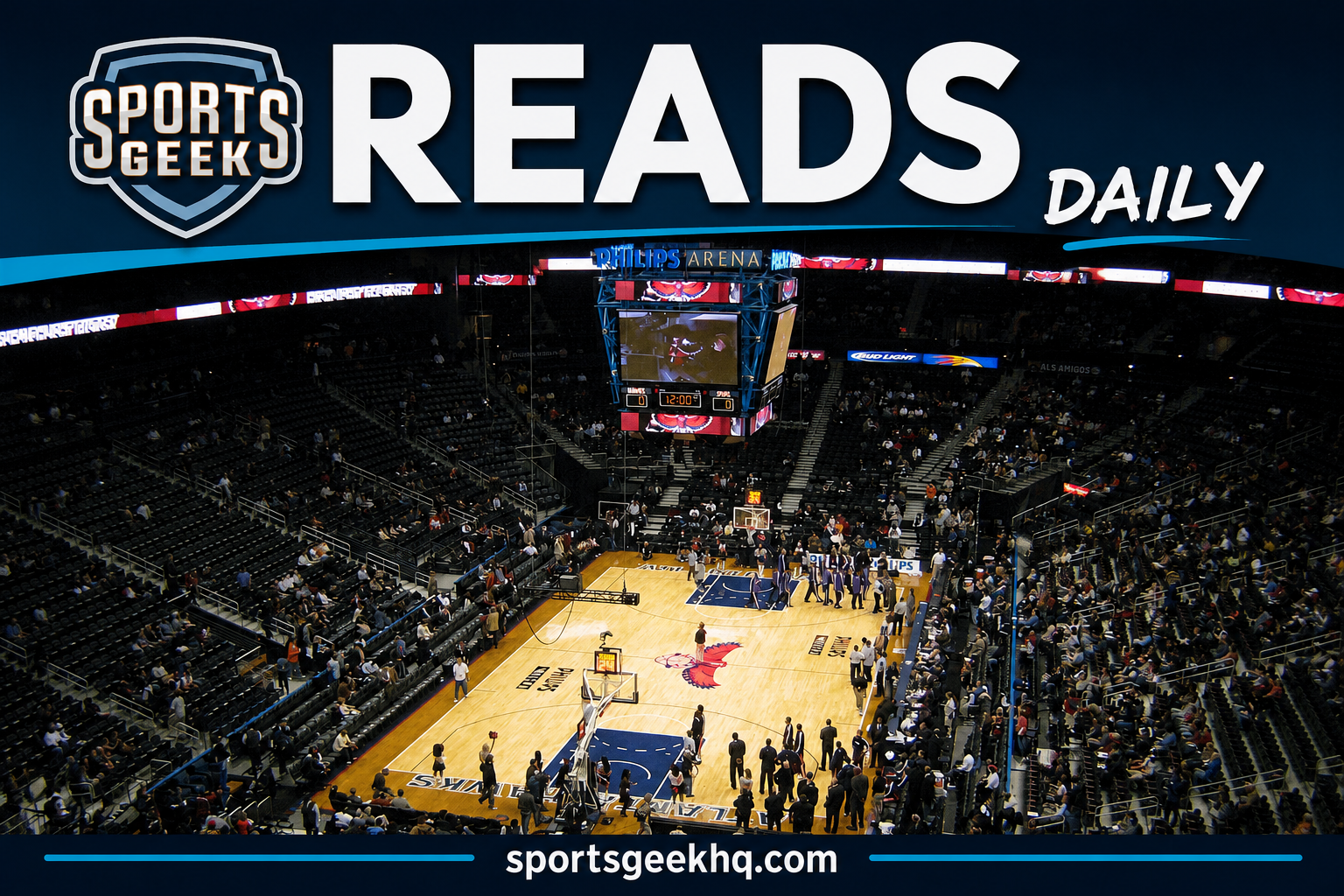 Sports Geek Reads Daily basketball feature image based on archival Philips Arena Atlanta photograph