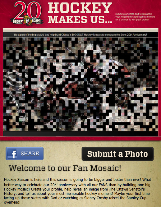 The Senators' Facebook mosaic is a clever way to get fans involved.