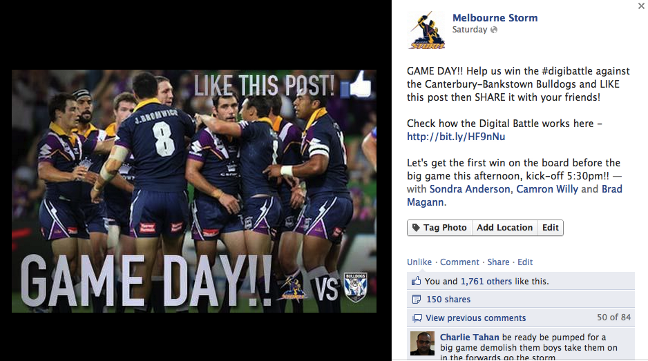 Storm fire up fans on Facebook before the game