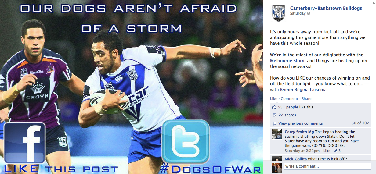 Bulldogs fans we're fired up for a big game against the Storm