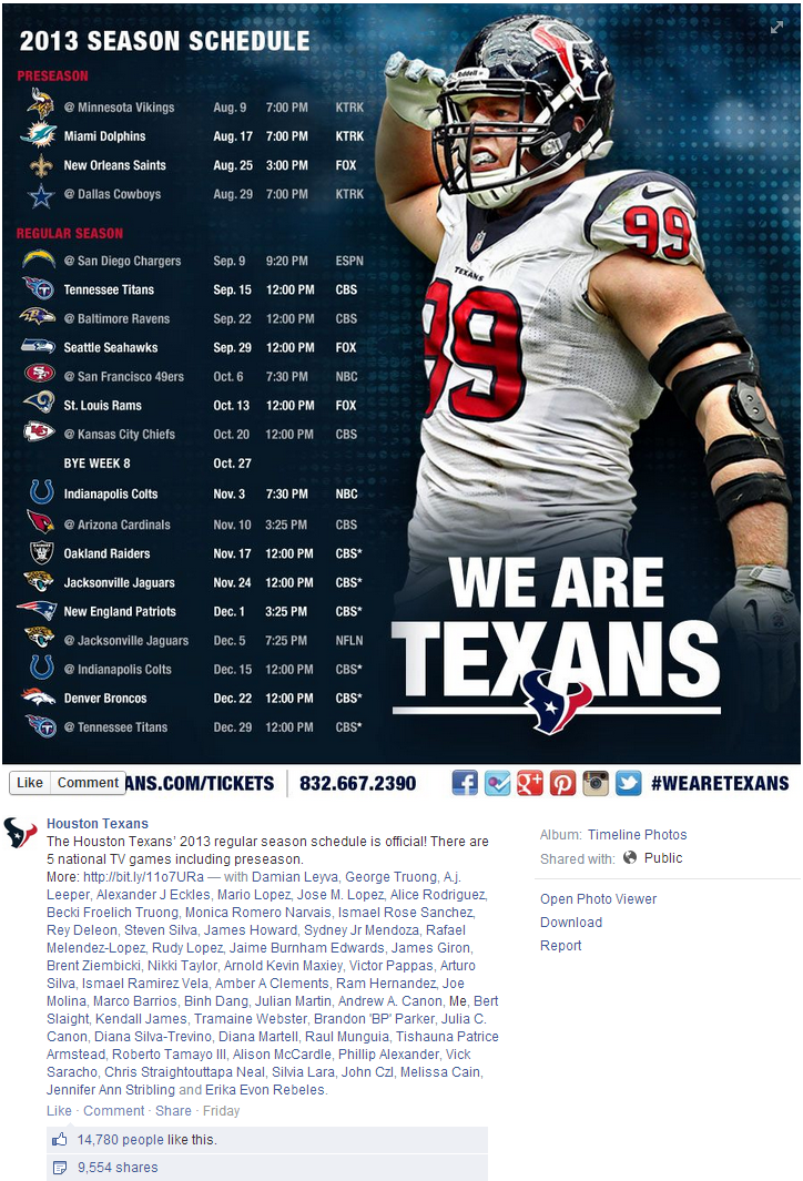 Houston Texans 2013 Schedule