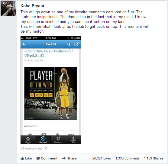Kobe Phone screenshot of Facebook post of Tweet