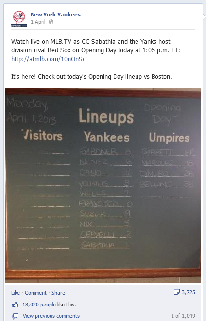 Yankees - Team lineup FB post