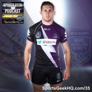 New Melbourne @Storm Auckland 9s jersey with new Twitter handle on the front