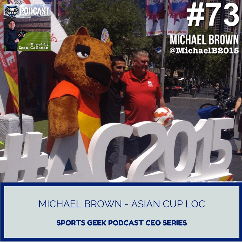 Michael Brown CEO of Asian Cup LOC with Socceroos Tim Cahill and mascot Nutmeg